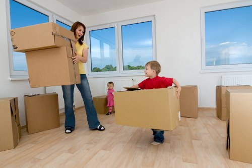Organised packing materials and labelled moving boxes for a local Twickenham property